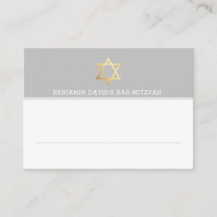 PLACE CARDS Bar Mitzvah gouden ster van david grij Plaatskaartje