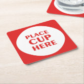 Place Cup hier - Rood Vierkante Kartonnen Onderzetter (Schuin)