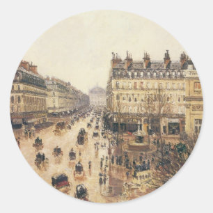 Place du Theater Francais, Paris Rain van Pissarro Ronde Sticker