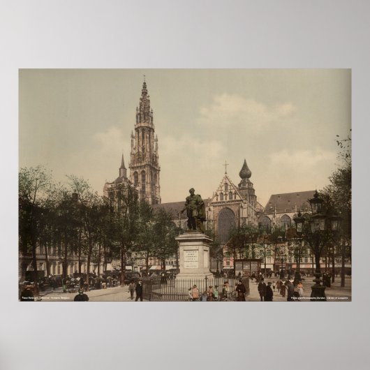 Place Verte and cathedral, Antwerpen, België Poster (Voorkant)