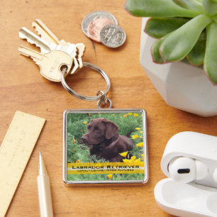 Placeholder Chocolate Lab Aangepaste Foto en Tekst Sleutelhanger