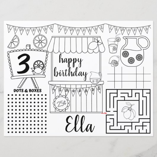 Placemats voor limonade, roze limonade activiteits (Voorkant)