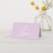 Placement Baptême de fille de Croix violette pliée Carte de (Dos)