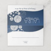 Placement Bat mitzvah de sport Carte de siège bleu et or (Extérieur déplié)