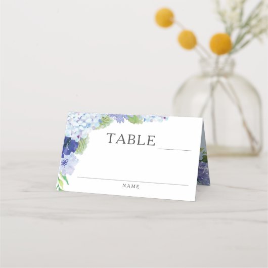 Placement Blue Hydrangea Mariage Réception Carte de lieu (Dos)
