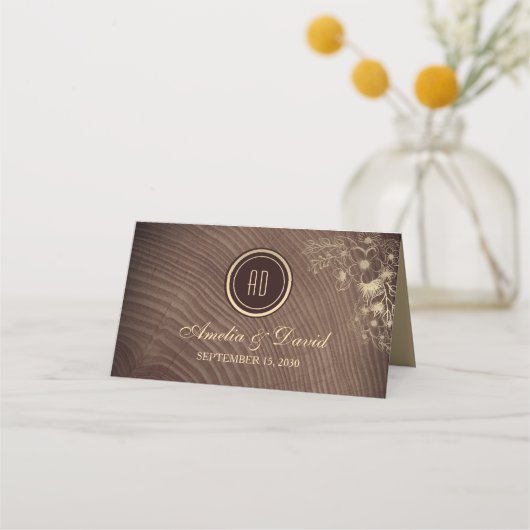 Placement Boho Fleurs Carte de Table de Mariage en Bois Rust (Dos)