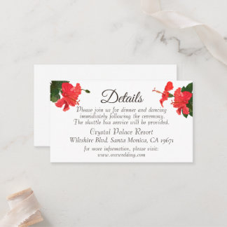 Placement Bright Red Hibiscus Détails du Mariage Carte de bo