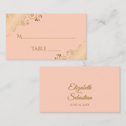 Placement Carte d'accompagnement de mariage en corail pêche (Devant / Derrière)