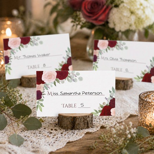 Placement Carte d'accompagnement de mariage Roses Rouges & R