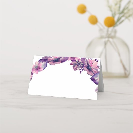 Placement Carte d'assise violette à fleurs. Fleurs de mariag (Devant)