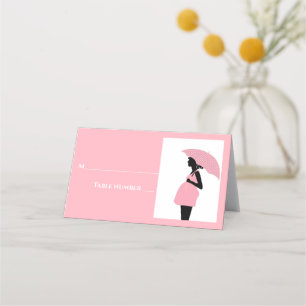 Placement Carte de Baby shower Pois Parapluie rose