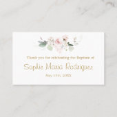Placement Carte de baptême aux roses roses et feuillage (Dos)