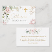 Placement Carte de baptême aux roses roses et feuillage (Devant / Derrière)