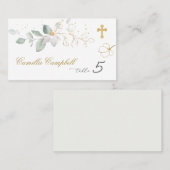 Placement Carte de baptême Green Gold Foliage (Devant / Derrière)