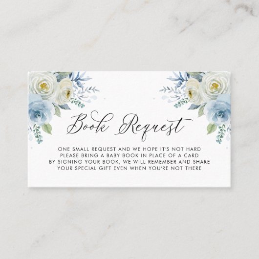 Placement Carte de demande de Baby shower Floral Bleu & Blan (Devant)