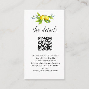 Placement Carte de détails du mariage de code QR citrons vin