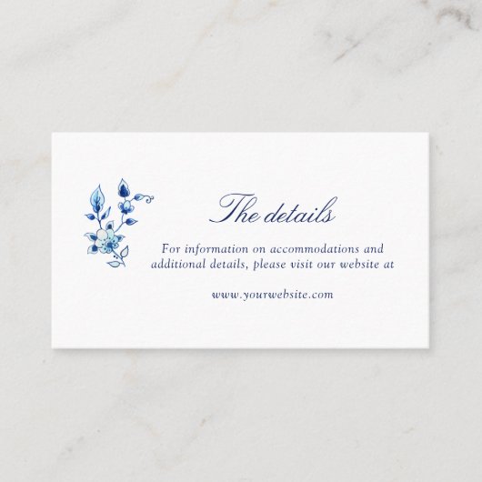 Placement Carte de détails mariage Delft bleu et blanc (Devant)