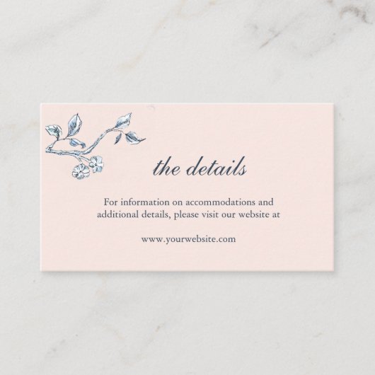 Placement Carte de détails mariage simple bleu et blanc (Devant)