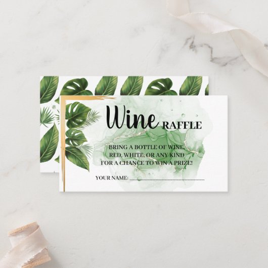 Placement Carte de Fête des mariées Tropical Wine Raffle (Devant/Arrière en situation)