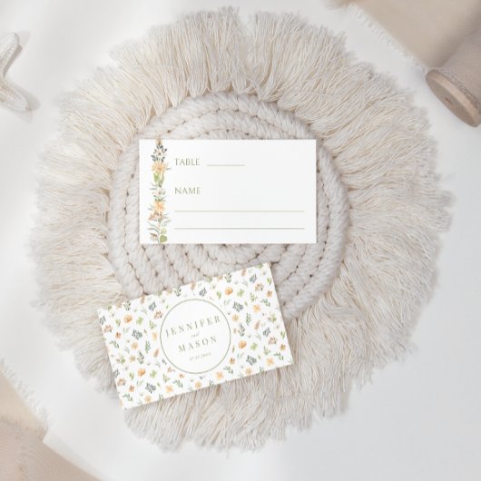 Placement Carte de fleur sauvage à la vanille mariage plat