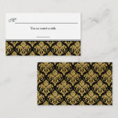 Placement Carte de la réception Black, Gold Damask (Devant / Derrière)