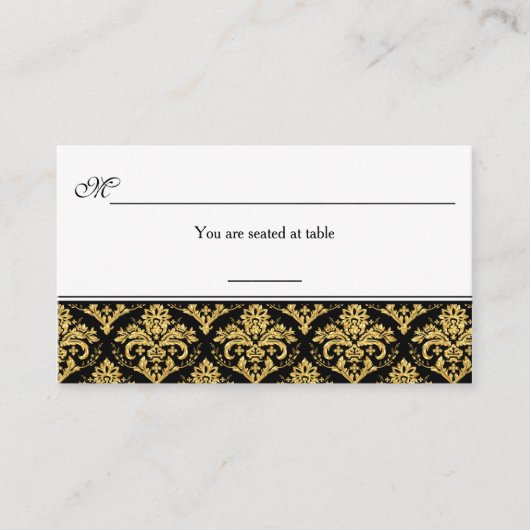 Placement Carte de la réception Black, Gold Damask (Devant)