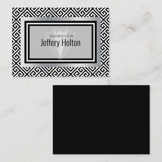 Placement Carte de lieu de fête de bachelor noir et argent (Devant / Derrière)