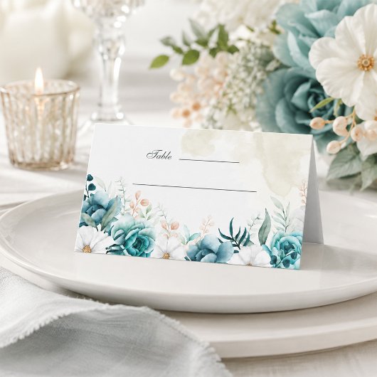 Placement Carte de lieu de mariage botanique sarcelle