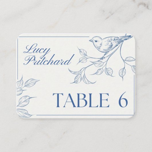 Placement Carte de lieu de mariage Oiseau & Botanique – Bleu (Devant)