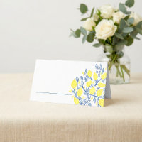 Carte de lieu de nom de table bleu clair et jaune