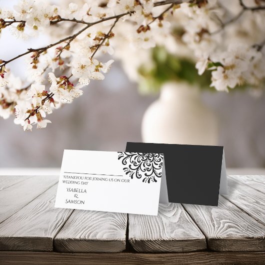 Placement Carte de lieu Whimsical Black and White Flourourd