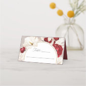 Placement Carte de mariage à fleurs rouge et blanc rubis (Devant)