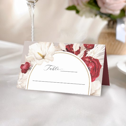 Placement Carte de mariage à fleurs rouge et blanc rubis