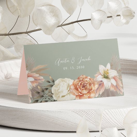 Placement Carte de Mariage à fleurs Sage Green Peach