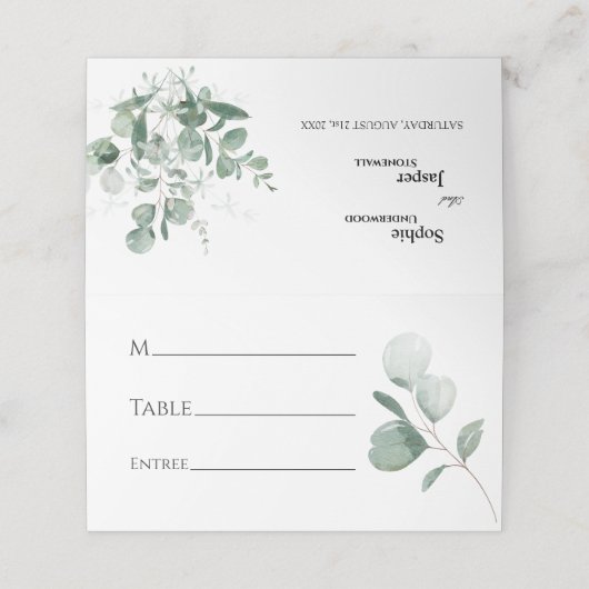 Placement Carte de Mariage blanc moderne verte (Extérieur déplié)