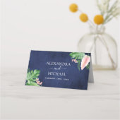 Placement Carte de Mariage bleu Tropical Palm Navy (Dos)