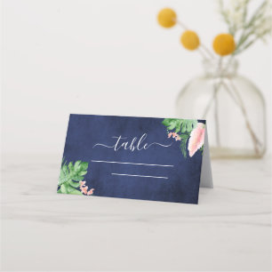 Placement Carte de Mariage bleu Tropical Palm Navy