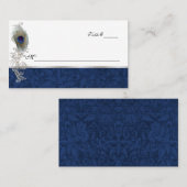 Placement Carte de Mariage Blue Damask and Peacock Feather (Devant / Derrière)