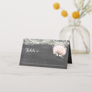 Placement Carte de Mariage Chalkboard Pink Heart Leaf Tree