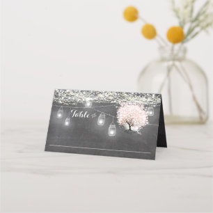 Placement Carte de Mariage Chalkboard Pink Heart Leaf Tree