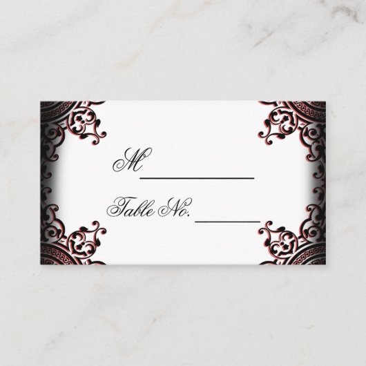 Placement Carte de Mariage de défilement gothique noir et ro (Devant)