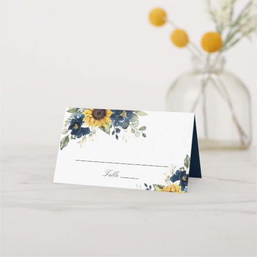 Placement Carte de Mariage de fleurs bleues de la marine de  (Devant)