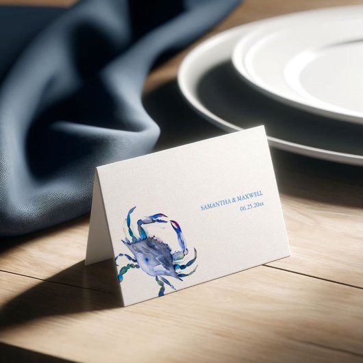 Placement Carte de Mariage de la côte de crabe bleu aquarell
