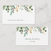 Placement Carte de mariage de Noël avec feuillage vert et ba (Devant / Derrière)