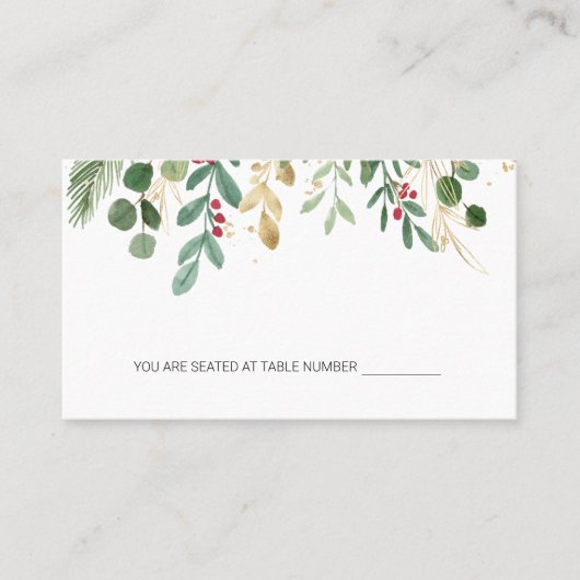 Placement Carte de mariage de Noël avec feuillage vert et ba (Devant)