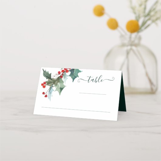 Placement Carte de Mariage de Noël Holiday Holly (Devant)