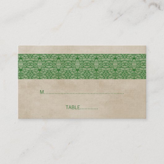 Placement Carte de Mariage en dentelle rustique verte (Devant)