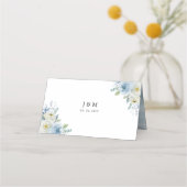 Placement Carte de Mariage floral bleu et blanc plié (Dos)