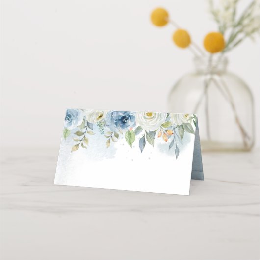 Placement Carte de Mariage floral bleu et blanc plié (Devant)