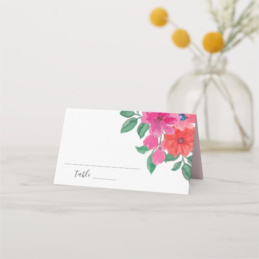 Placement Carte de Mariage floral Fuchsia Watercolor (Devant)